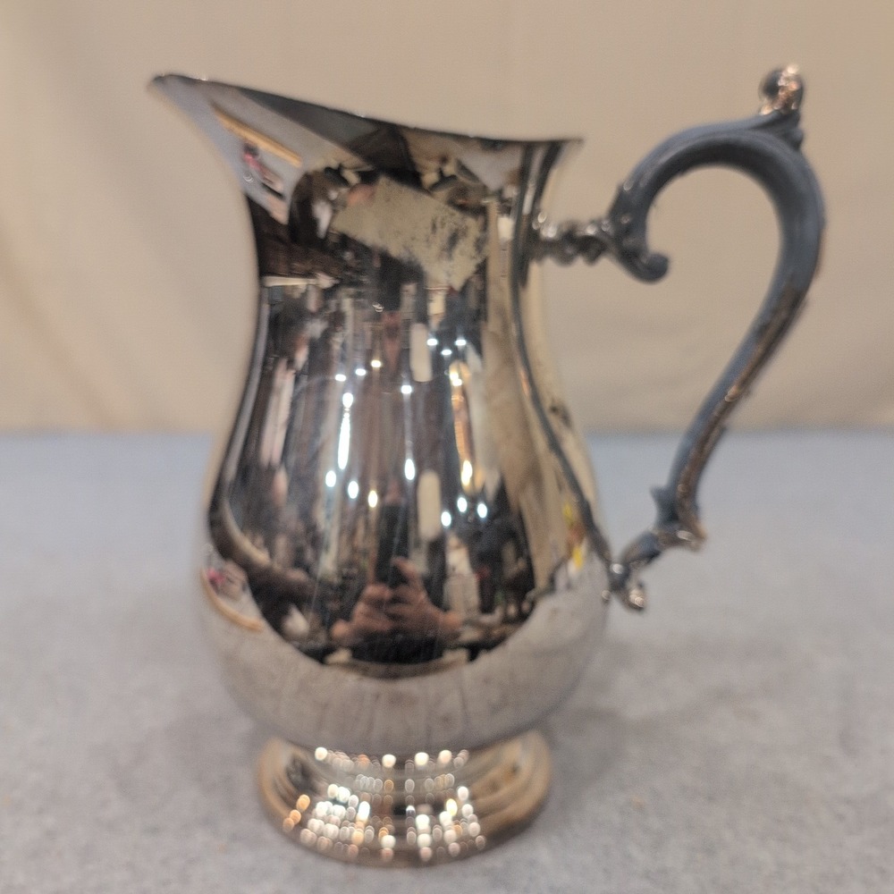 Vintage Silver Plated Water Pitcher Ornate Scroll Handle Pedestal Base Jug - Picture 1 of 6